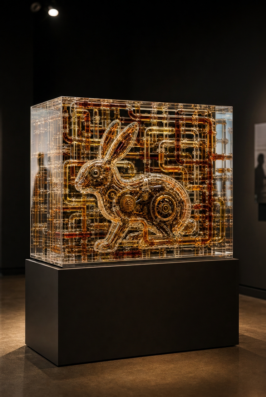 Cast acrylic cube · 50 × 80 × 40 cm · Available in 24K gold or copper-bronze